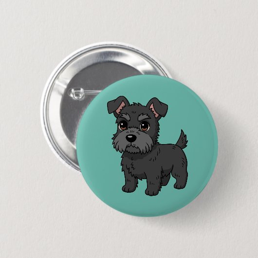 Cute Black Scottish Terrier Dog Green 缶バッジ (正面&裏面)