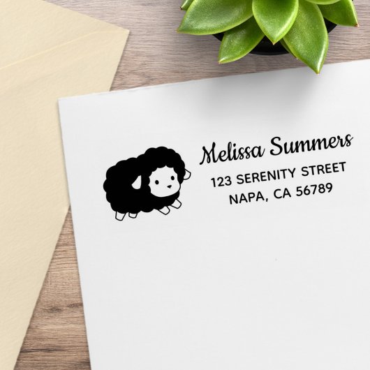 Cute Black Sheep Ewe Return Address ラバースタンプ
