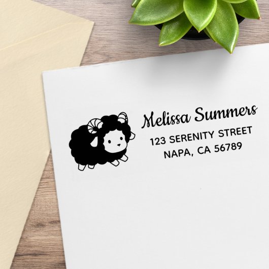 Cute Black Sheep Ram Return Address ラバースタンプ