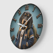 Cute Black & Tan Coonhound Puppy ラージ壁時計 (傾斜)