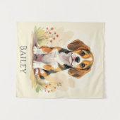 Cute Black Tan & White Tricolor Beagle Puppy タペストリー (正面(横))