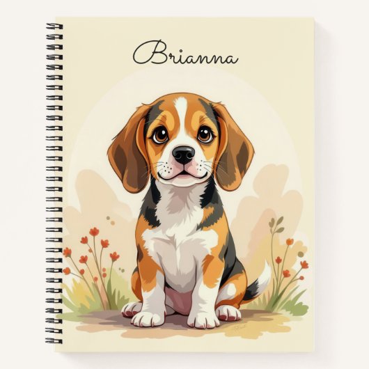 Cute Black Tan & White Tricolor Beagle Puppy ノートブック (正面)
