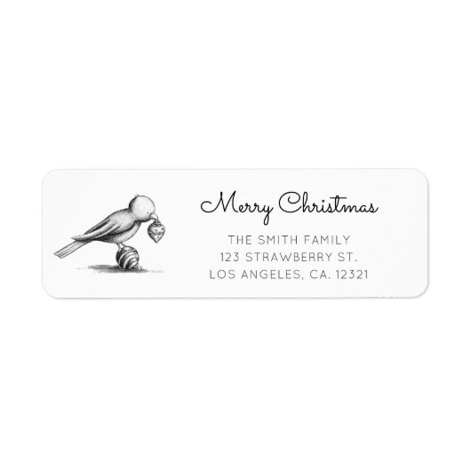 Cute Black White Bird Christmas Return Address ラベル (正面)