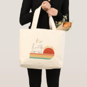 Cute Black & White Cat Tote Bag – Sunset Walk ラージトートバッグ (正面(商品))