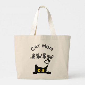 Cute Black & White Cat Tote Bag – Sunset Walk ラージトートバッグ
