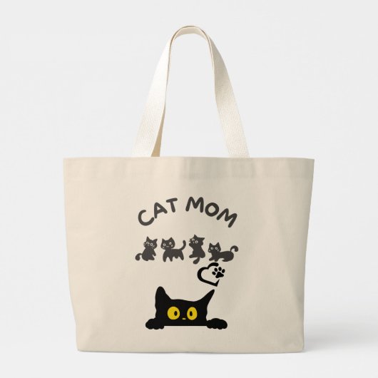 Cute Black & White Cat Tote Bag – Sunset Walk ラージトートバッグ (裏面)