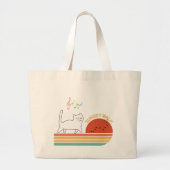 Cute Black & White Cat Tote Bag – Sunset Walk ラージトートバッグ (正面)