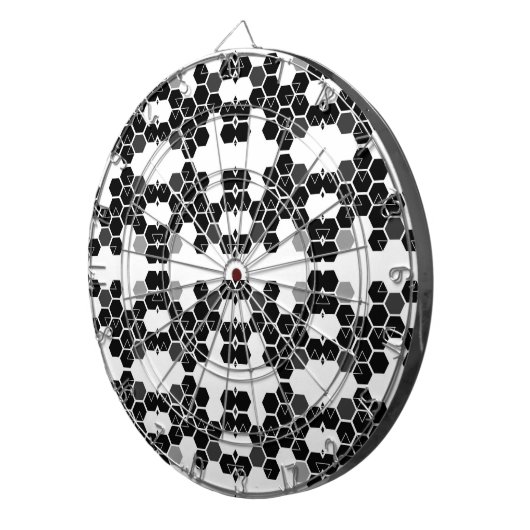 Cute black white hex data patterns ダーツボード (正面右)