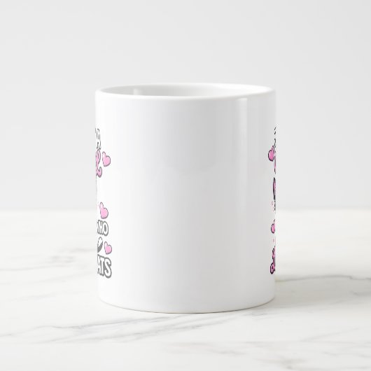  Cute Black & White Kitten & Pink Hearts  ジャンボコーヒーマグカップ (正面)