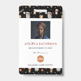 Cute Black White Pediatric Registered Nurse Logo バッジ