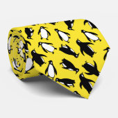 Cute black white penguin pattern yellow background ネクタイ (ロール)