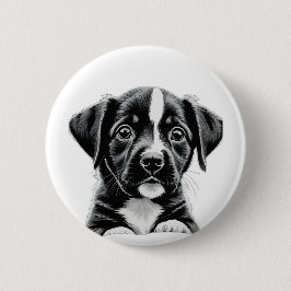 Cute Black & White Puppy – Adorable Dog Button 缶バッジ