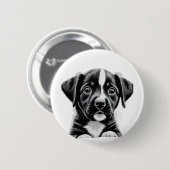 Cute Black & White Puppy – Adorable Dog Button 缶バッジ (正面&裏面)