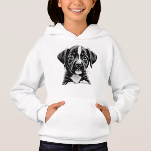 Cute Black & White Puppy – Cozy Dog Lover Hoodie (正面)