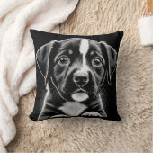 Cute Black & White Puppy – Cozy Dog Lover Pillow クッション (ブランケット)