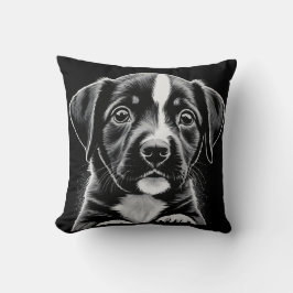 Cute Black & White Puppy – Cozy Dog Lover Pillow クッション