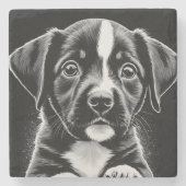 Cute Black & White Puppy – Dog Lover Coasters ストーンコースター (正面)