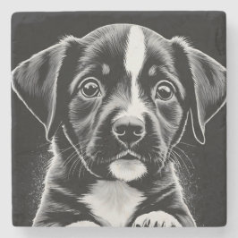 Cute Black & White Puppy – Dog Lover Coasters ストーンコースター