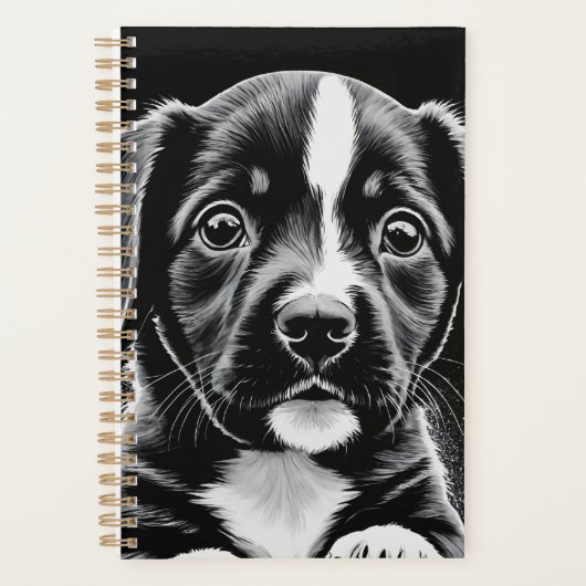 Cute Black & White Puppy – Dog Lover Planner プランナー手帳 (正面)