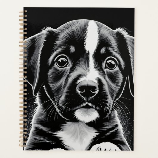 Cute Black & White Puppy – Dog Lover Planner プランナー手帳 (正面)