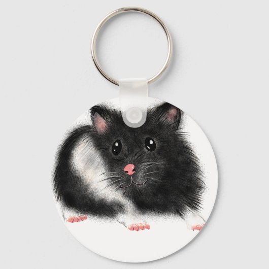 Cute Black white Syrian hamster gifts accessories キーホルダー (正面)