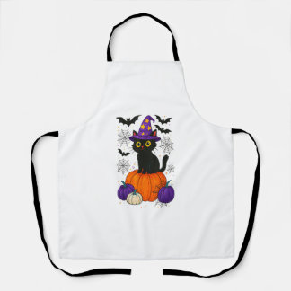 Cute Black Witch Cat Pumpkin Halloween Costume Fal エプロン