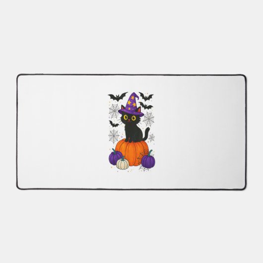 Cute Black Witch Cat Pumpkin Halloween Costume Fal デスクマット (正面)