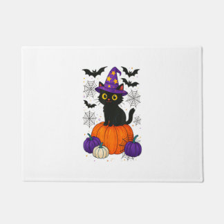 Cute Black Witch Cat Pumpkin Halloween Costume Fal ドアマット