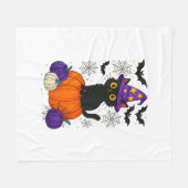 Cute Black Witch Cat Pumpkin Halloween Costume Fal フリースブランケット (正面(横))