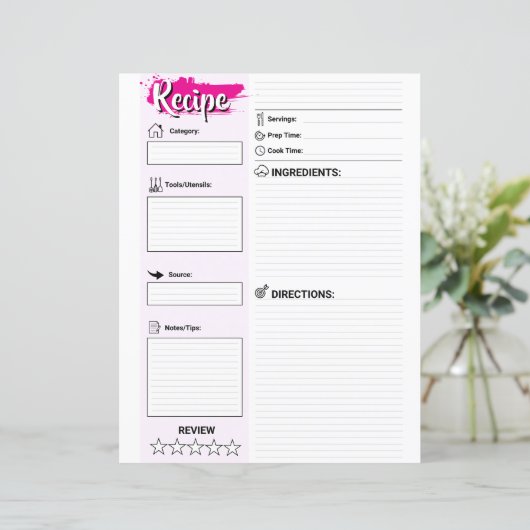 Cute Blank Recipe Paper Sheet (Full Page Fillable) (スタンド正面)