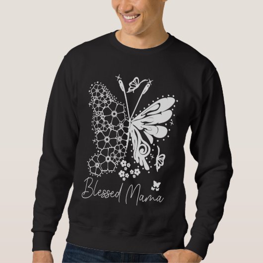 Cute Blessed Mama Butterfly Print Mom Life スウェットシャツ (正面)