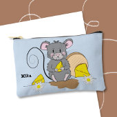 Cute Blue and Gray Zipper Pouch with Cartoon Mouse アクセサリーポーチ