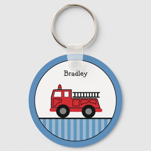 Cute Blue and Red Fire Truck Personalized キーホルダー (正面)