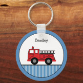Cute Blue and Red Fire Truck Personalized キーホルダー (正面)