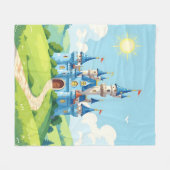 Cute blue and white castle フリースブランケット (正面(横))