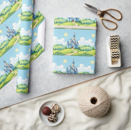 Cute blue and white castle ラッピングペーパー (クラフト)