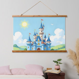 Cute blue and white castle 吊り下げ型タペストリー