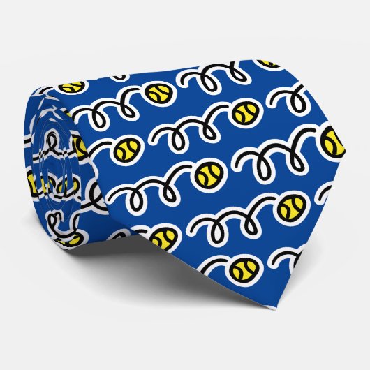 Cute blue and yellow tennis ball pattern neck tie ネクタイ (ロール)