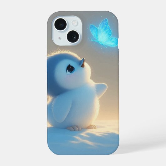 Cute Blue Baby Bird with Magic Butterfly iPhone 15ケース (裏面)