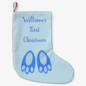 Cute Blue Baby Boy Bunny Feet Easter Custom スモールクリスマスストッキング (正面)
