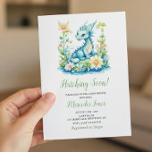 Cute Blue Baby Dragon “Hatching Soon” Baby Shower  招待状