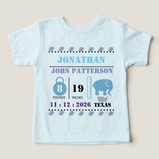 Cute Blue Baby Elephant Birth Announcement (デザイン正面)