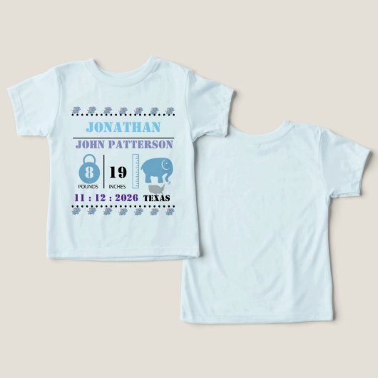 Cute Blue Baby Elephant Birth Announcement (デザイン正面&裏面)