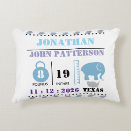 Cute Blue Baby Elephant Birth Announcement アクセントクッション