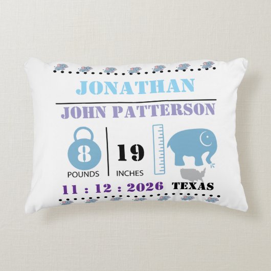 Cute Blue Baby Elephant Birth Announcement アクセントクッション (正面)
