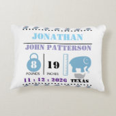 Cute Blue Baby Elephant Birth Announcement アクセントクッション (裏面)