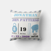 Cute Blue Baby Elephant Birth Announcement クッション (裏面)