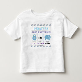 Cute Blue Baby Elephant Birth Announcement トドラーTシャツ
