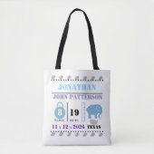 Cute Blue Baby Elephant Birth Announcement トートバッグ (正面)