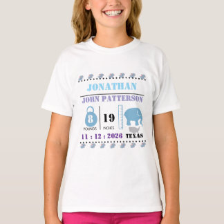 Cute Blue Baby Elephant Birth Announcement Tシャツ